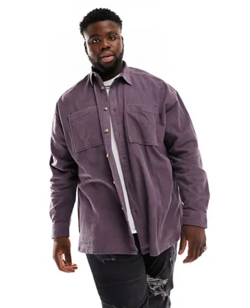 ASOS 90'S OVERSIZED LIGHWEIGHT CORD SHIRT IN PURPLE