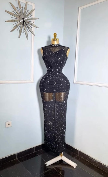 Black Mesh Studded maxi Dress