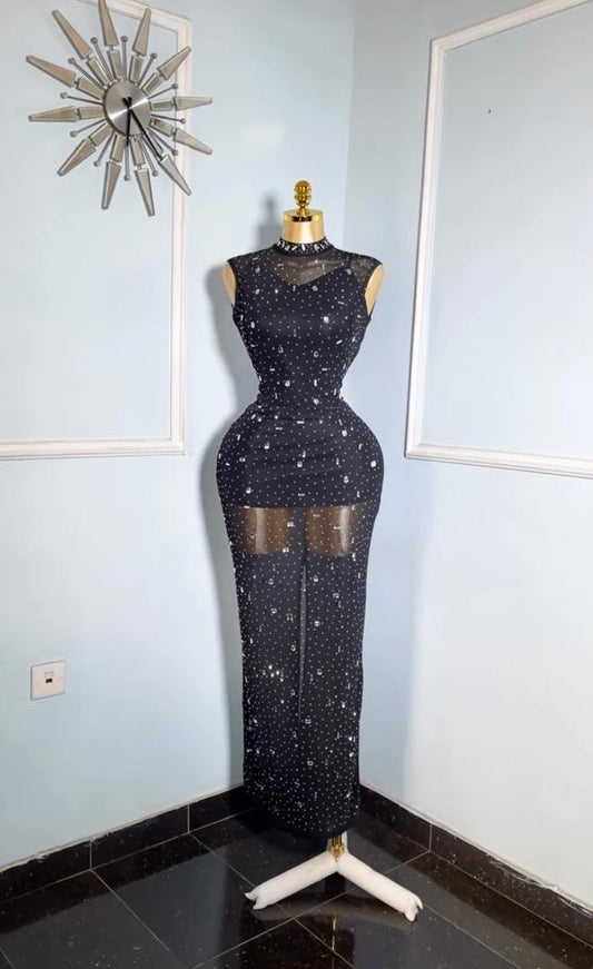 Black Mesh Studded maxi Dress