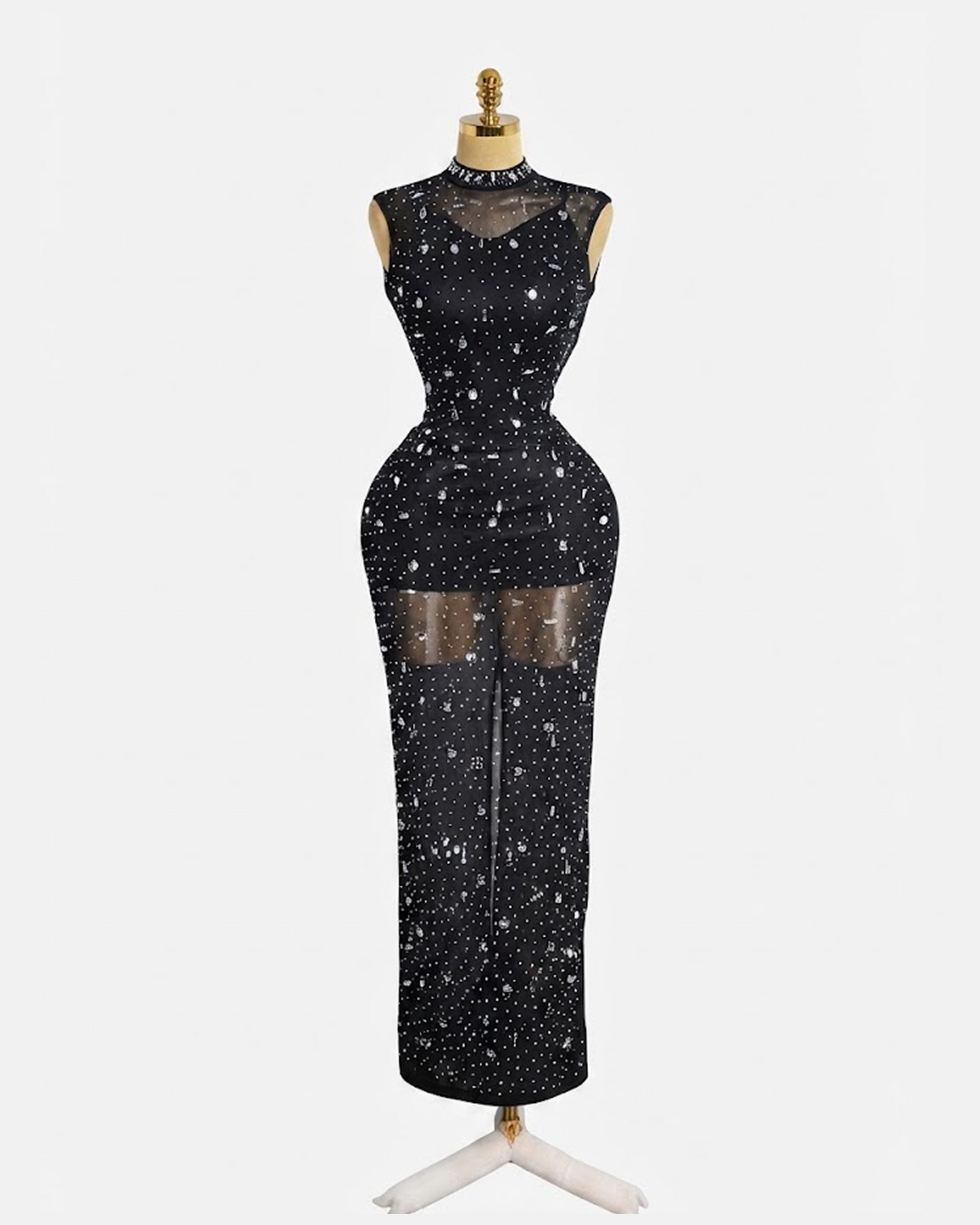 Black Mesh Studded maxi Dress