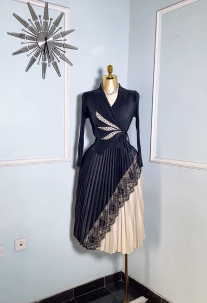 Black Pleated Wrap Dress