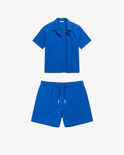 Boohooman Ss Boxy Satin Shirt & Short Set