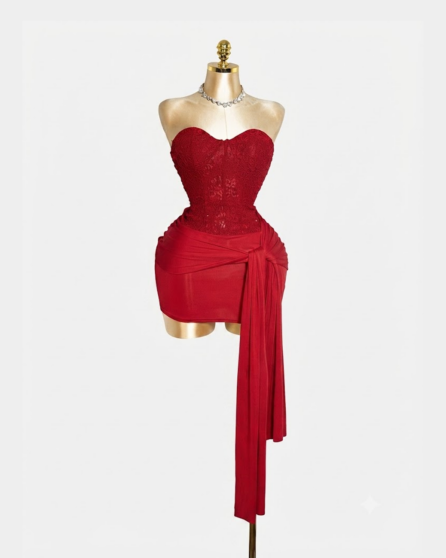 Burgundy Corset Woven glitter Tube Dress With Side Wraps