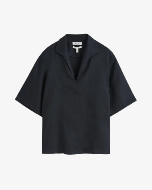 Cos Open Collar Linen Short Sleeve Shirt