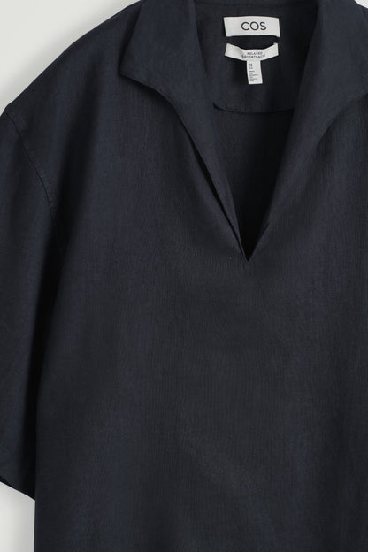 Cos Open Collar Linen Short Sleeve Shirt