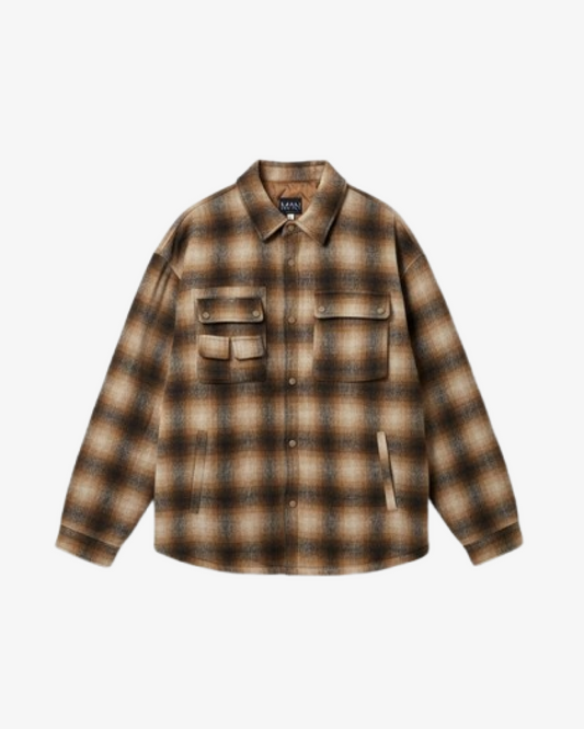 Boohooman Oversized Check Cargo Pocket Overshirt