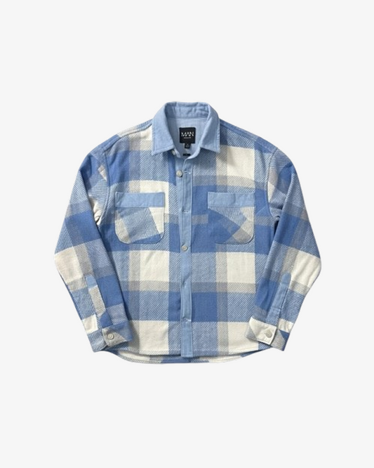 Boohooman Oversized Denim Checked Quilted Shirt