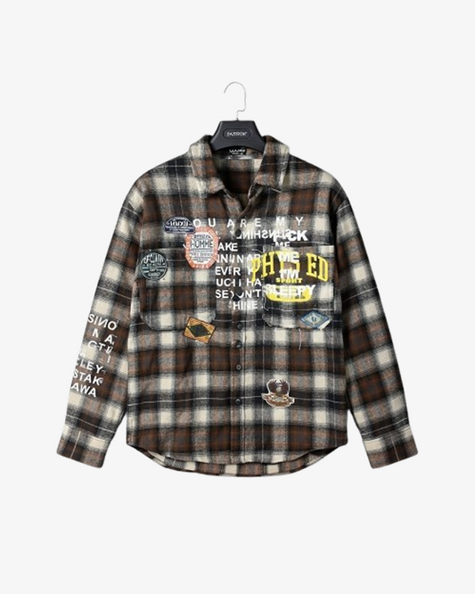 Boohooman Oversized Boxy Badge Applique Drstressed Overdye Check Shirt