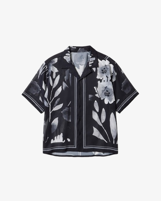 Boohooman Boxy Printed Satin Revere Shirt