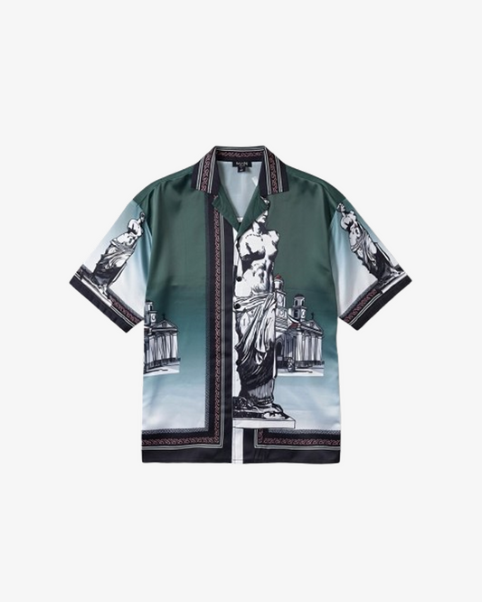 Boohooman Satin Oversized Resvere Staue Border Shirt