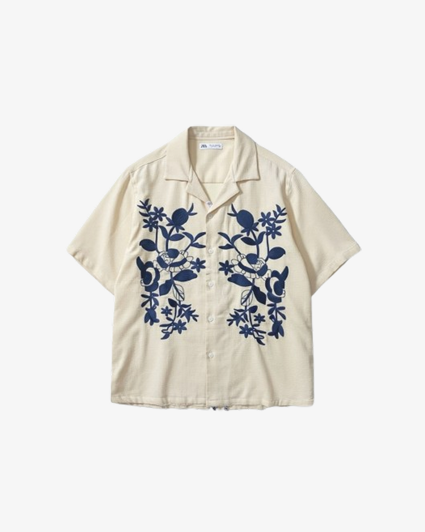 Zara Embroidered Floral Short Sleeve Revere Shirt