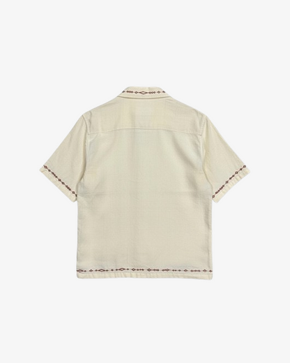 Zara Embroidered Linen-Blend Short Sleeve Shirt