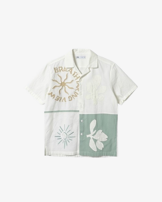 Zara Graphic Patchwork Short Sleeve Revere Shirt