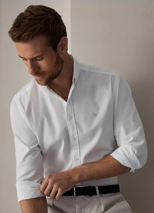 HACKETT LONDON ASTON MARTIN RACING TATTERSAL LONG SLEEVE SHIRT IN WHITE_M