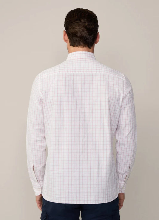 HACKETT LONDON SLIM FIT CHECK STRIPED LONG SLEEVE SHIRT IN PINK_XXL