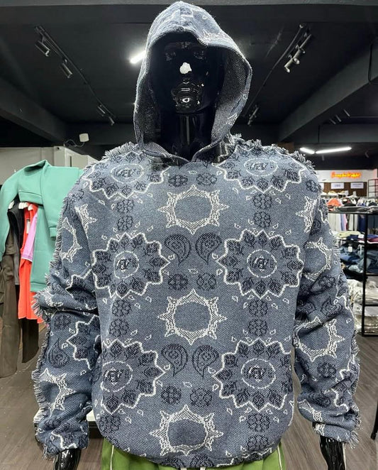 Boohooman Tall Oversized Fringed Heavyweight Jacquard Hoodie