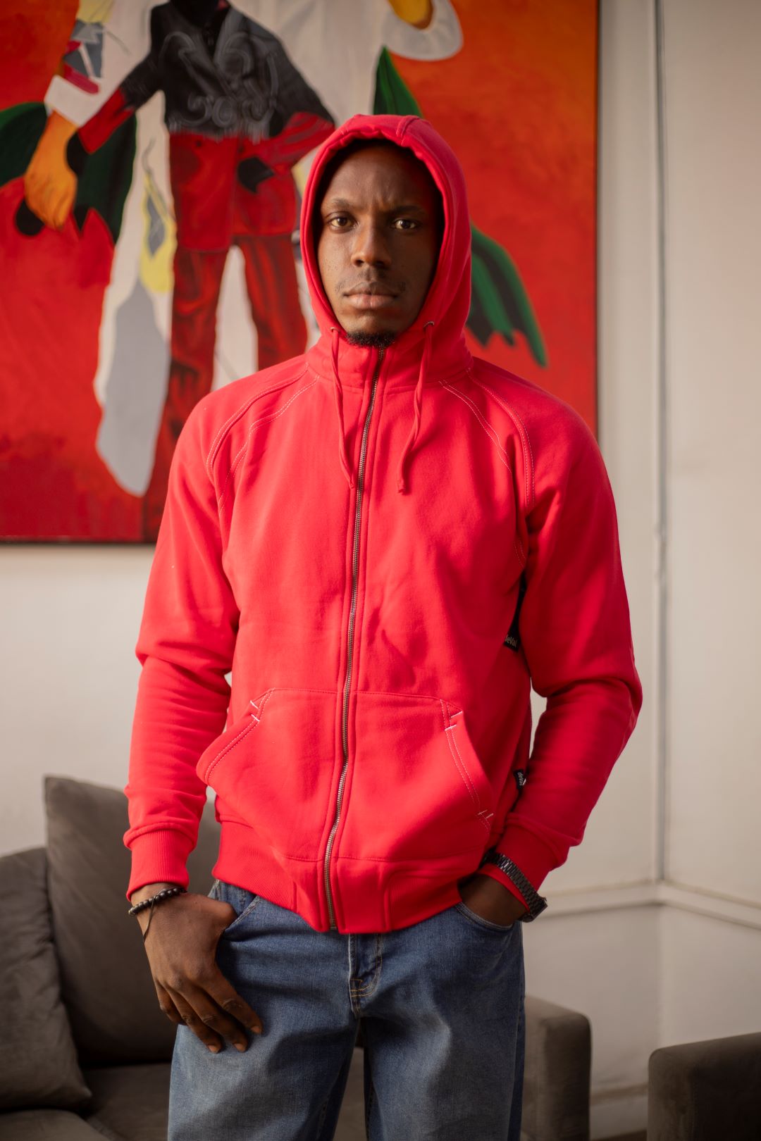 DEVAL CASUAL HOODIE KNITWEAR JACKET IN RED