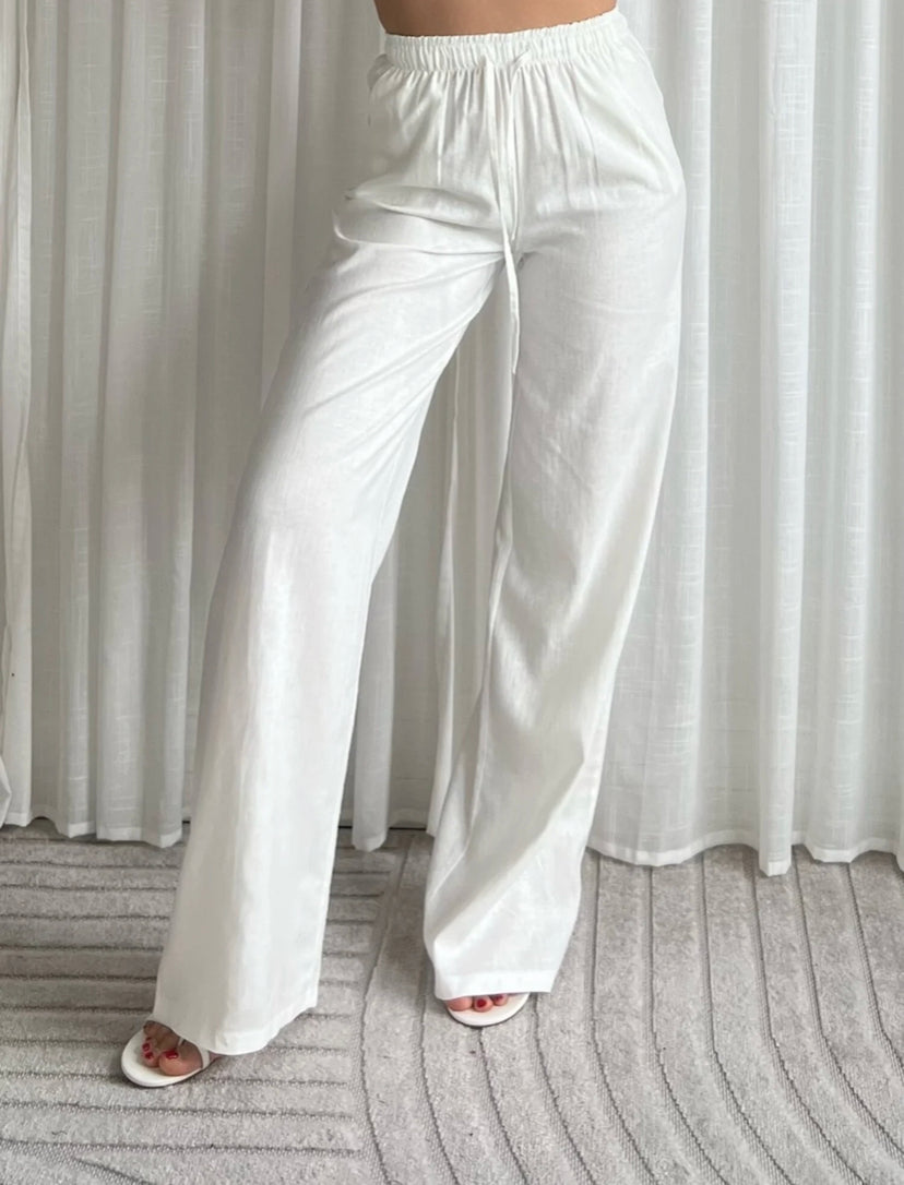 BOOHOOMAN LINEN NICE LOOK DRAWSTRING BEACH PANT IN WHITE_M