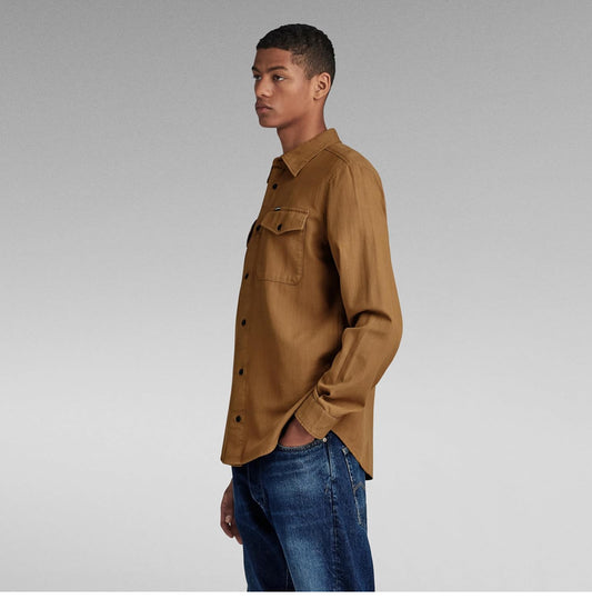 BOOHOOMAN LONG SLEEVE WASHED TWILL SHIRT IN BROWN_3XL