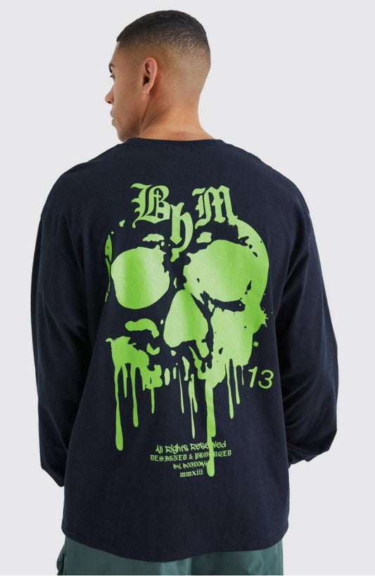 Oversized ls skull graphic t shirt in black