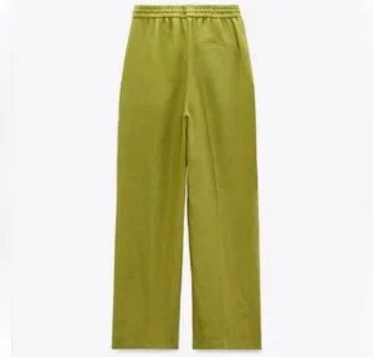 Pleated tapered elasticated wait band trouser in green