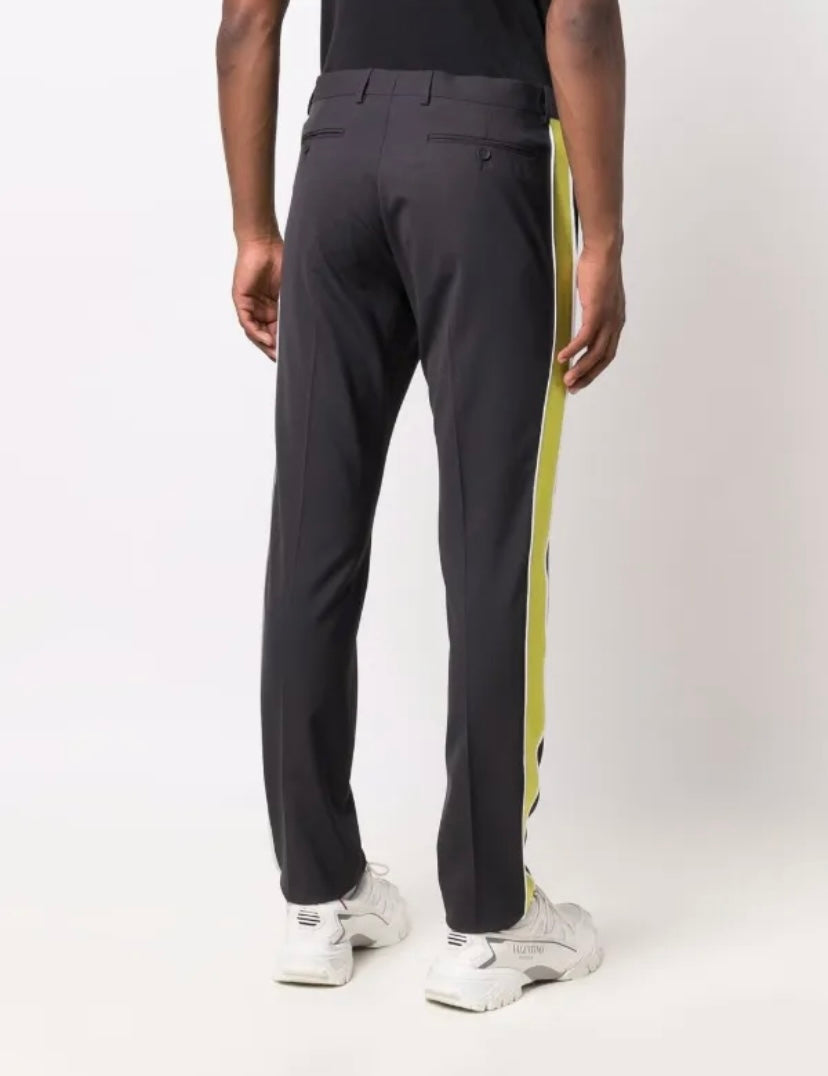 Comfort waist sports stripe straight fit trouser in black