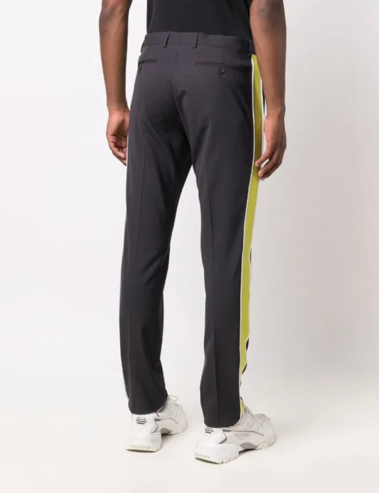 Comfort waist sports stripe straight fit trouser in black