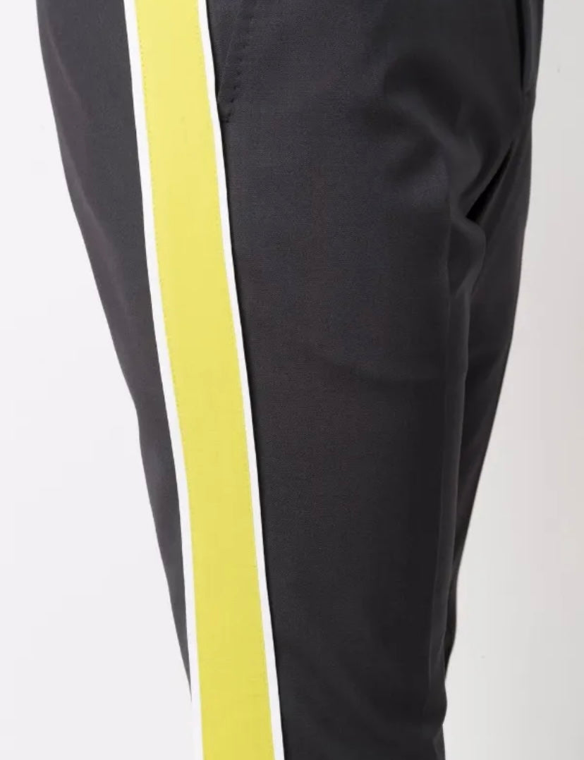 Comfort waist sports stripe straight fit trouser in black