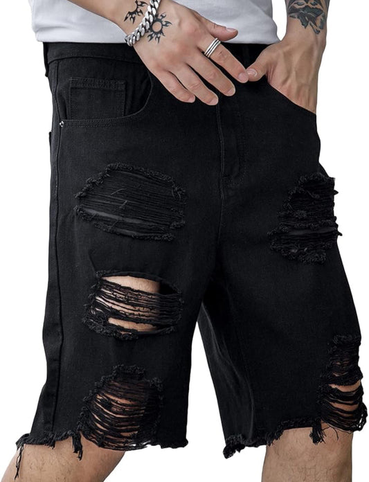 Tall distrssed twill overdyed short in black