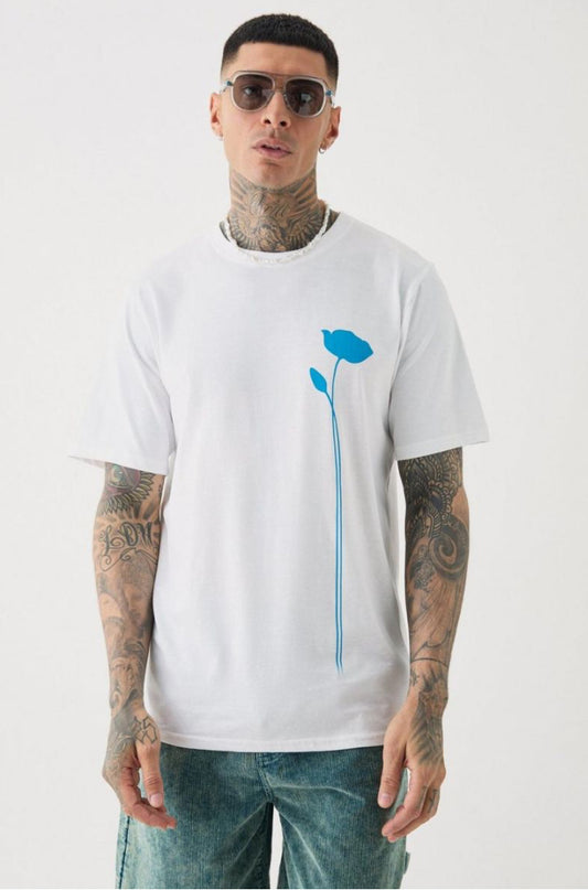 Tall floral line drawing ss t shirt in white