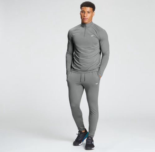 MAN ACTIVE MESH TEXTURED SLIM ZIP TOP SS T-SHIRT IN GREY