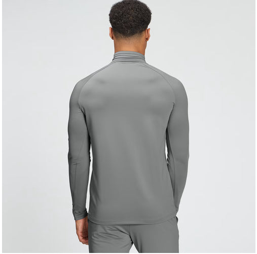 MAN ACTIVE MESH TEXTURED SLIM ZIP TOP SS T-SHIRT IN GREY