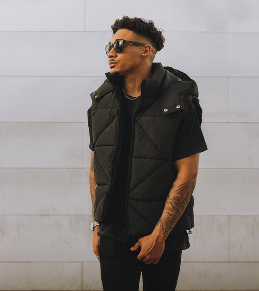 Plus abstract quilted puffer jacket in black