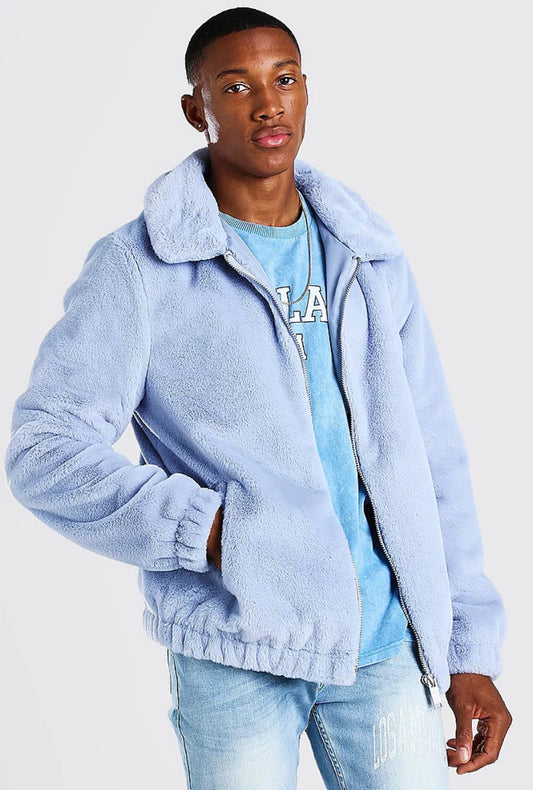 Boxy borg harrington jacket in blue