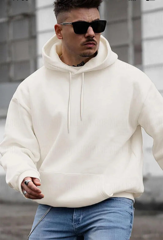 Oversized boxy bonded microfleece hoodie in cream