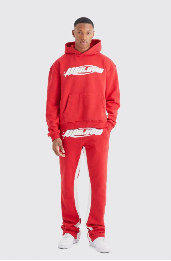 Plus worldwide sweatshirt stscked gusset tracksuit set in red