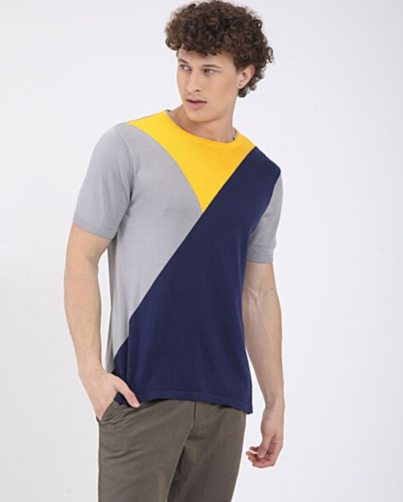 Official man colour block panel ss t shirt in grey