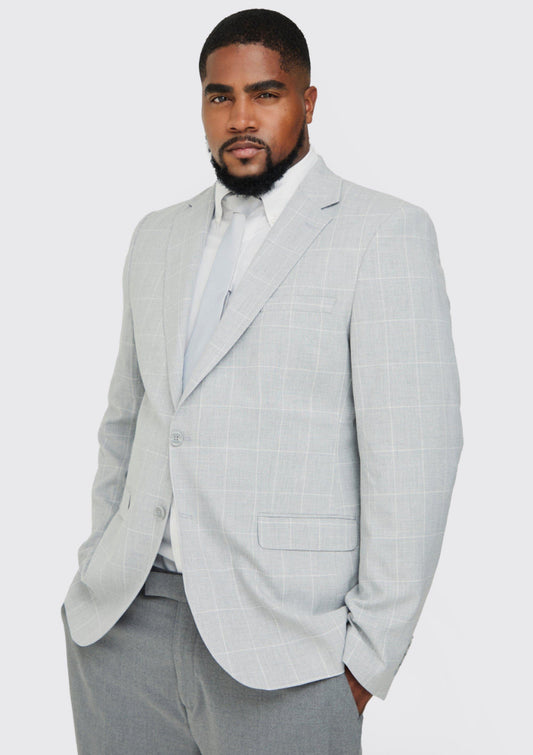 Boohooman plus and tall teum check blazer in grey_50