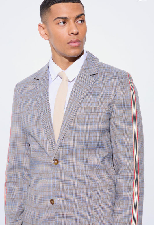Slim single breasted check blazer in brown