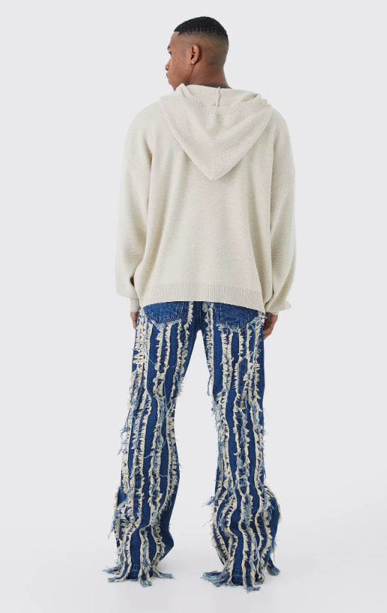 Baggy rigid frayed edge jeans in blue