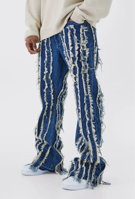 Baggy rigid frayed edge jeans in blue