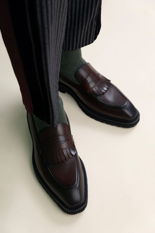 Poiseon The Savanna Fringe Loafers in Brown