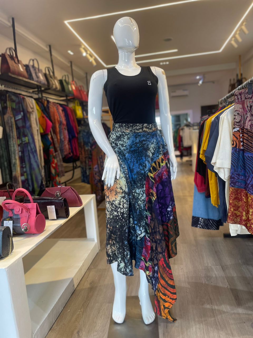 Mixed Print Skater Skirt
