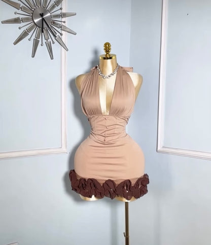 Light Brown halterneck Mini Dress