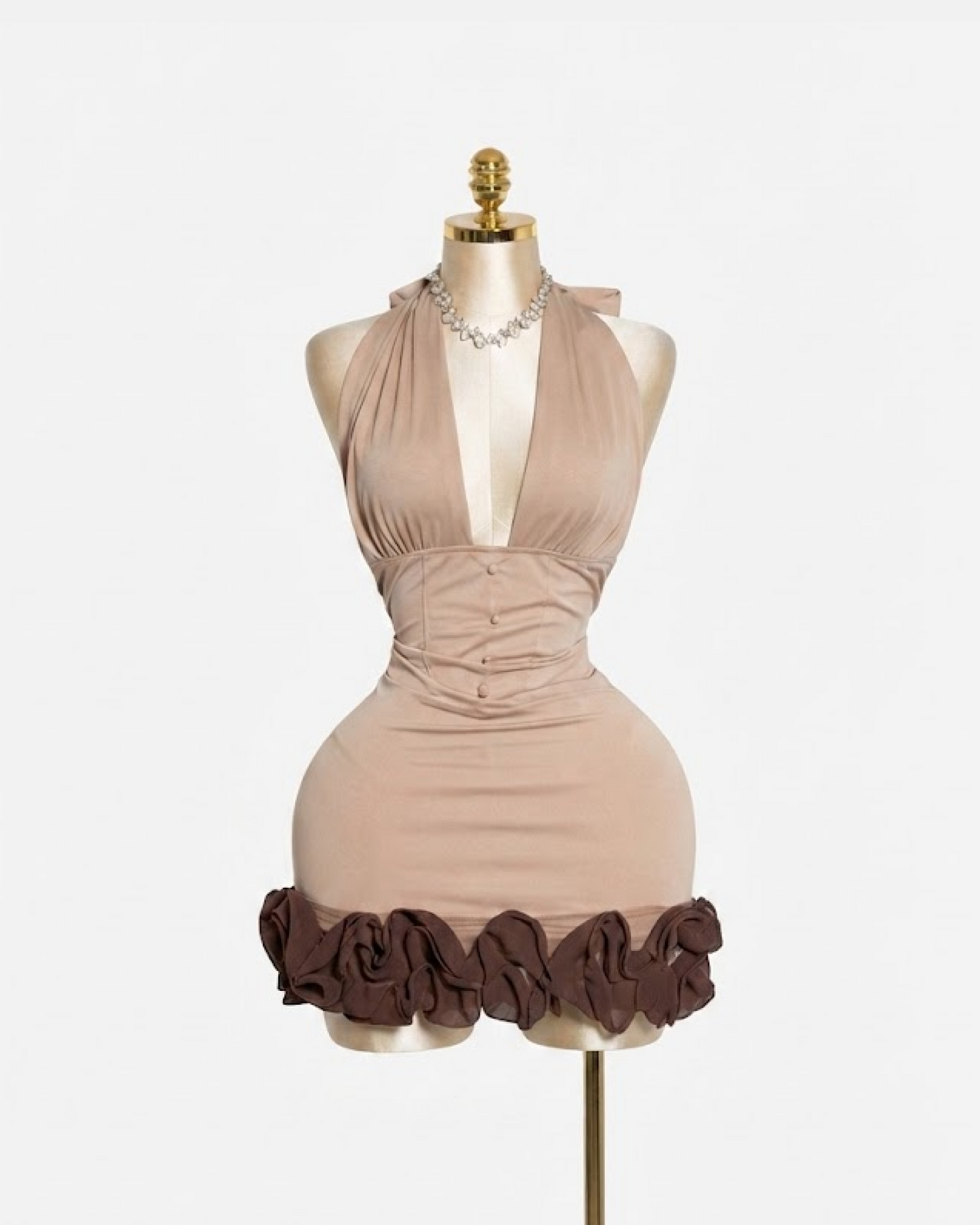 Light Brown halterneck Mini Dress
