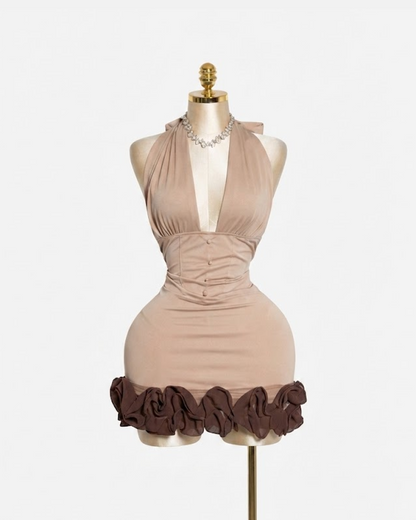 Light Brown halterneck Mini Dress