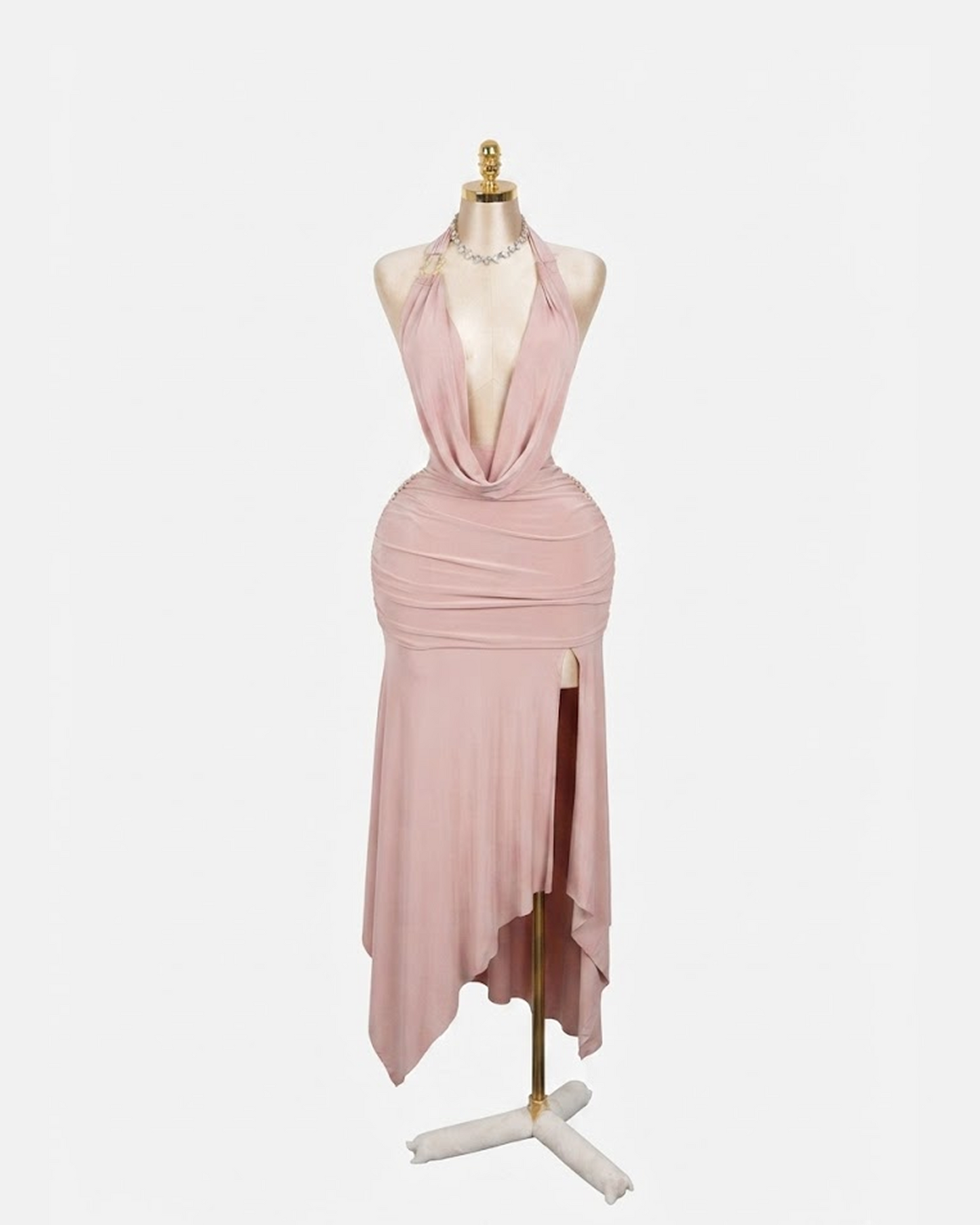 Nude Slinky Halterneck Cowl Neck Dress