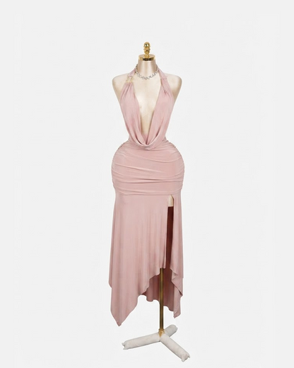 Nude Slinky Halterneck Cowl Neck Dress