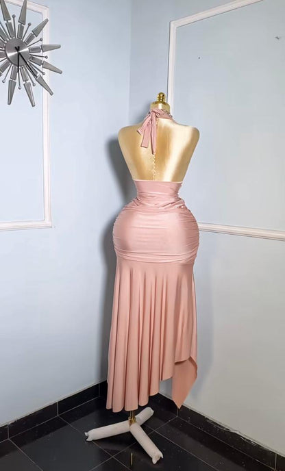 Nude Slinky Halterneck Cowl Neck Dress