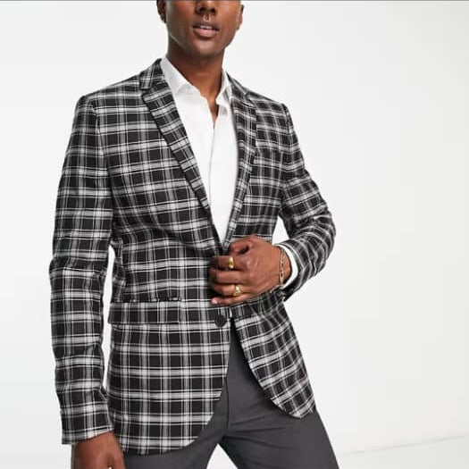 Topman check suit jacket in black